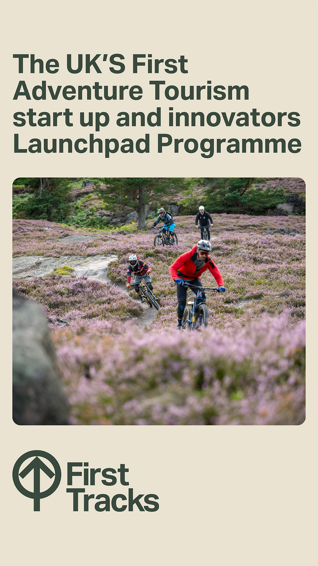 Advert for First Tracks showing people riding bikes